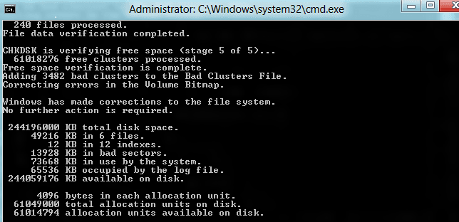 Windows dected hard disk problem chkdsk-bad-sectors