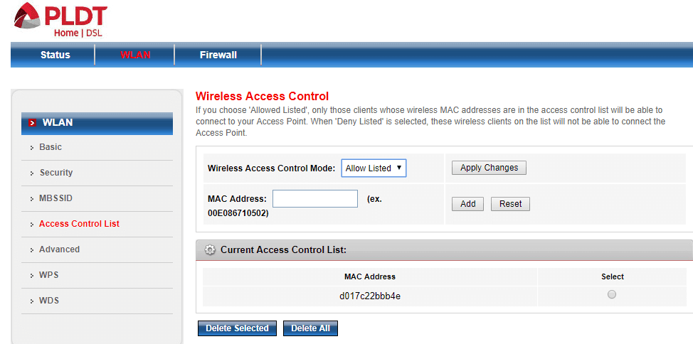 Block PLDT WiFi user allow listed