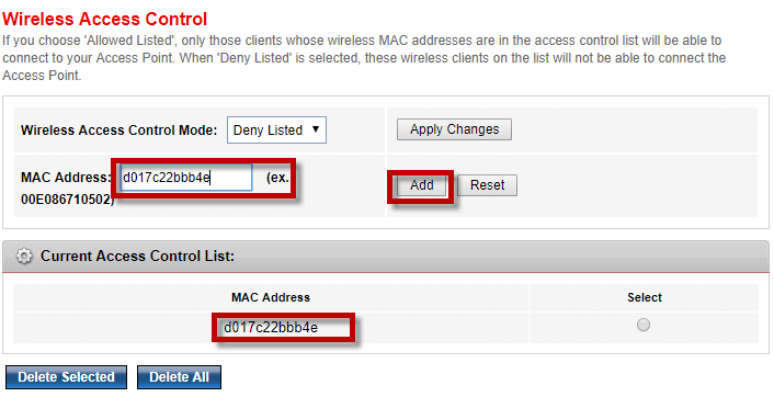 allow access for only the listed mac adresses allow access for only the listed mac adresses